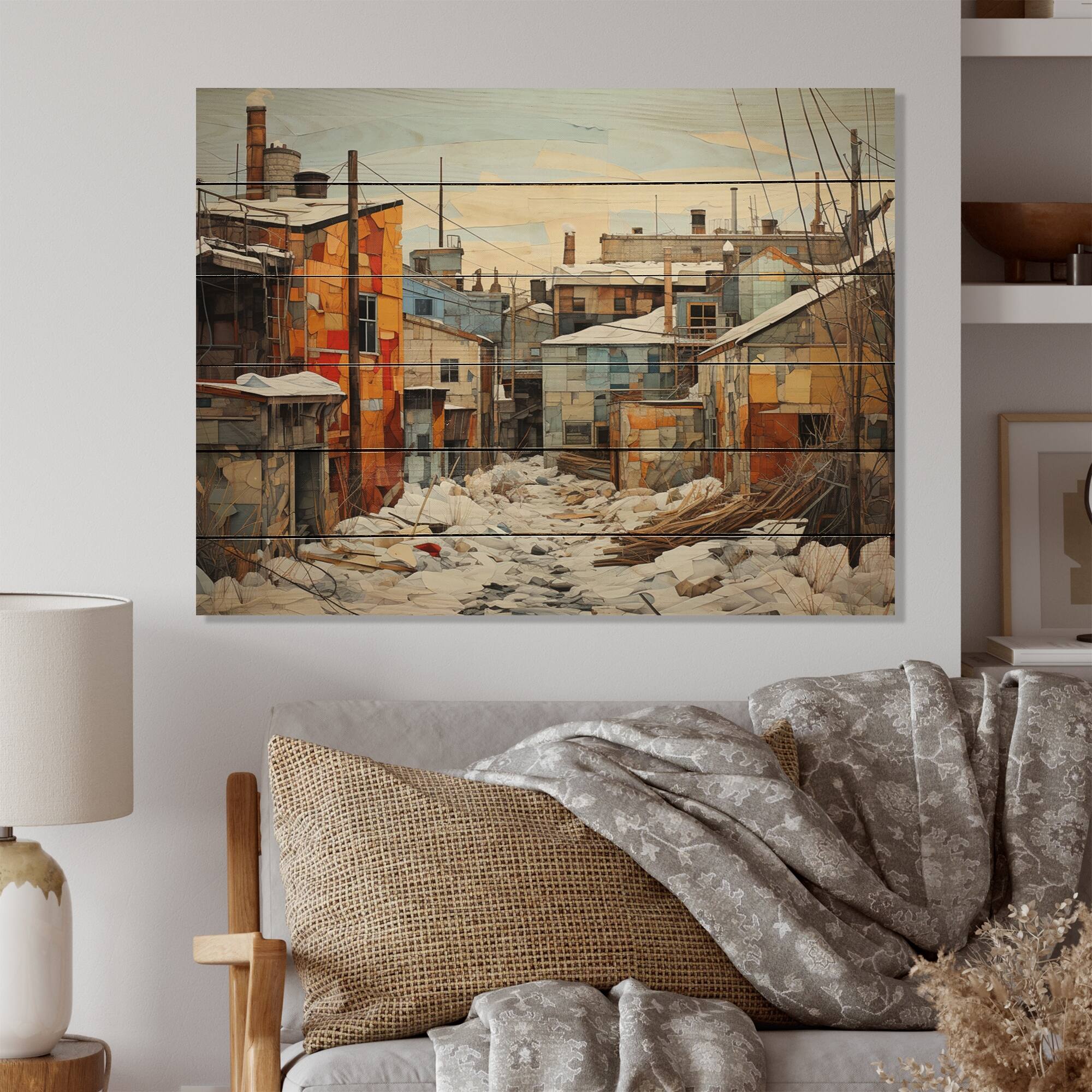 Designart "Winter Warehouse Palette II" Warehouses Print on Natural